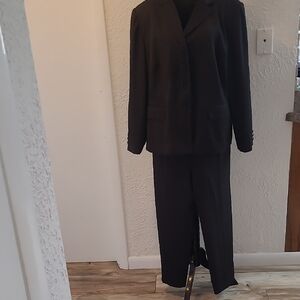 Travis Ayers Elegant Black Pinstriped Women's Pantsuit